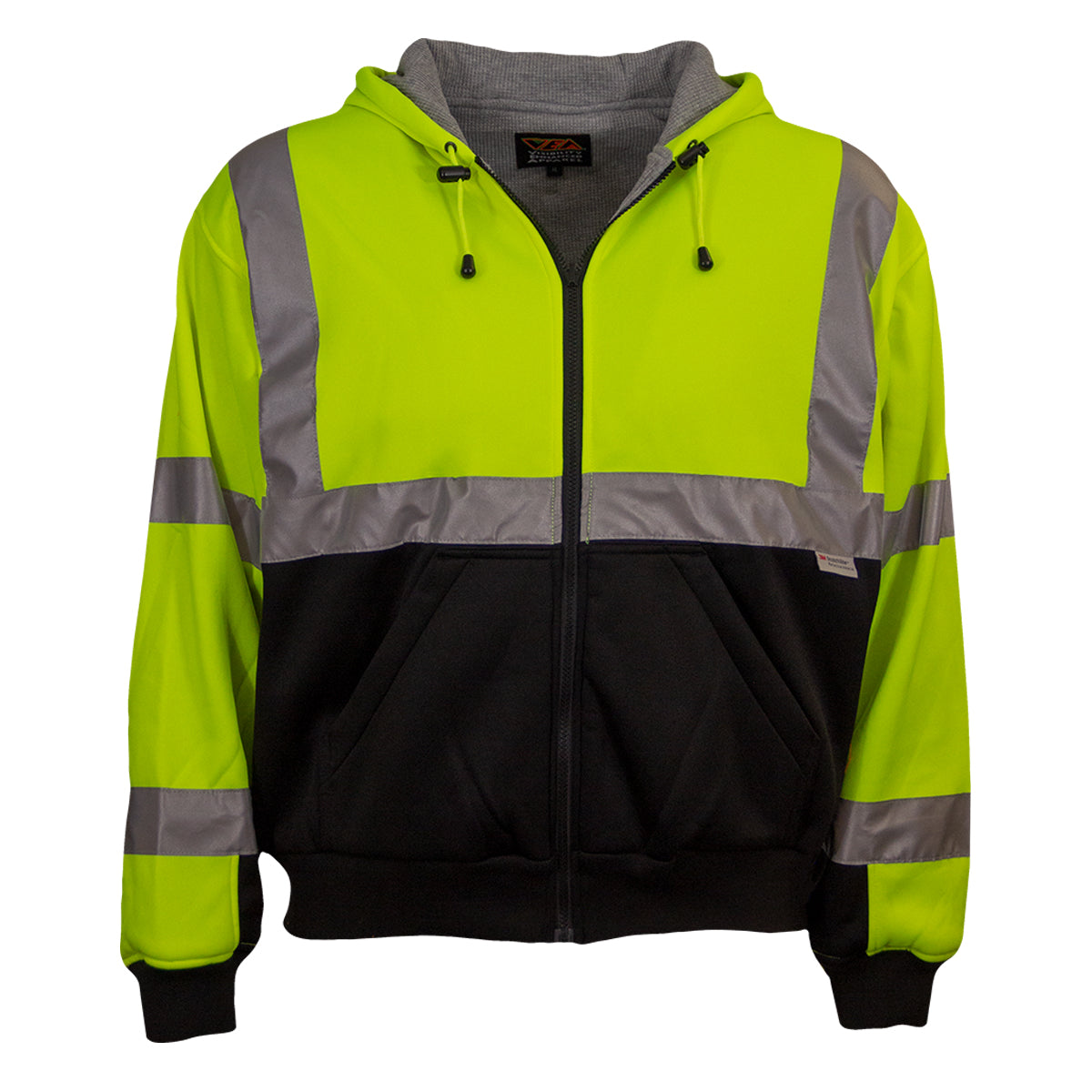 Reflective Apparel ANSI Type R Class 3 Full Zip Hooded Sweatshirt with Black Bottom - Inner Liner