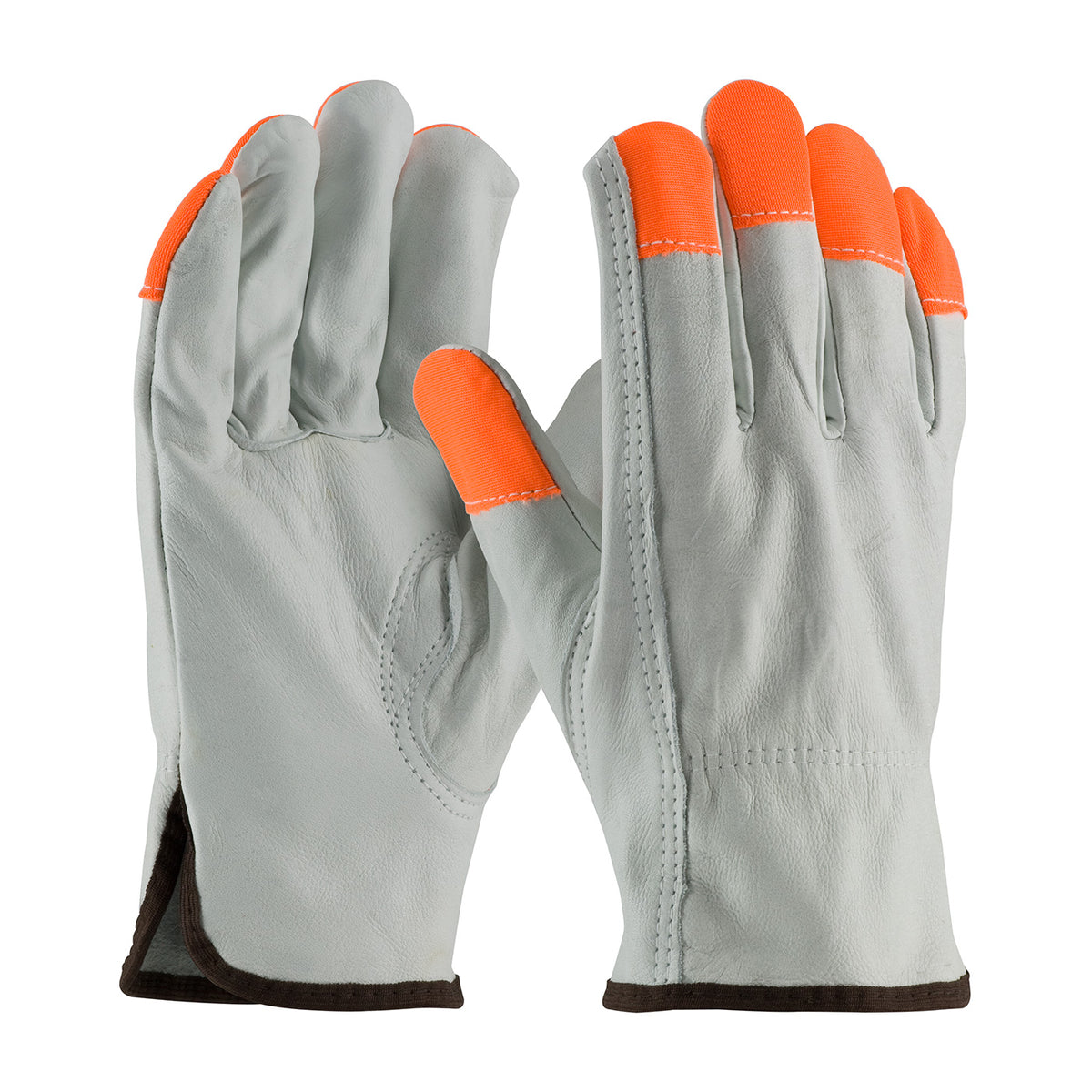 PIP Regular Grade Top Grain Cowhide Leather Drivers Glove with Hi-Vis Fingertips - Keystone Thumb