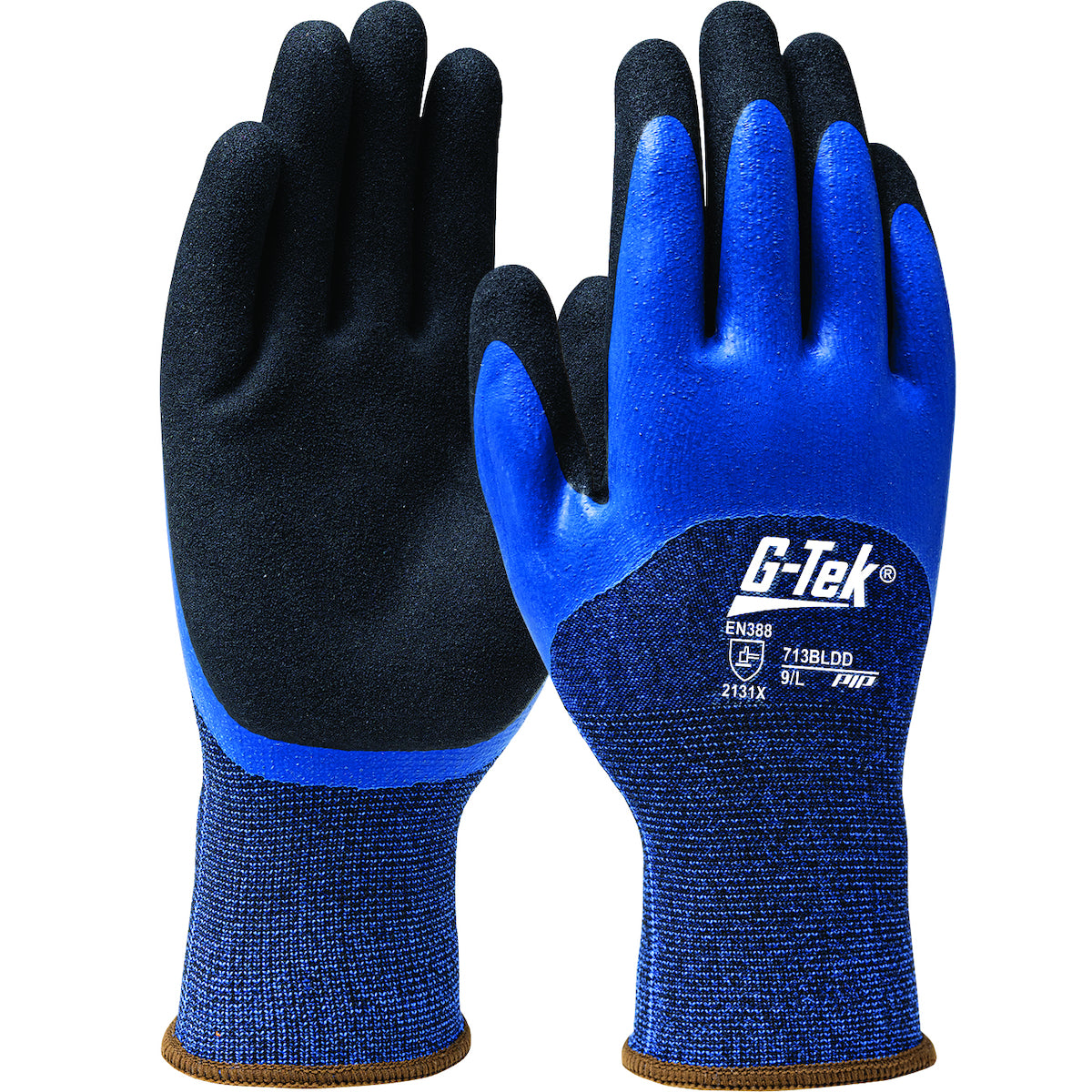 PIP Seamless Knit Polyester Glove with Double Dipped Latex Sandy Foam Grip - 3/4 Dip