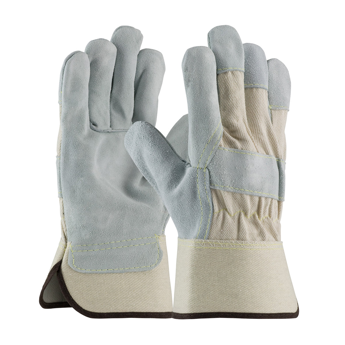 PIP Heavy Premium Split Cowhide Leather Palm Glove with Canvas Back and Aramid Stitching - Rubberized Safety Cuff