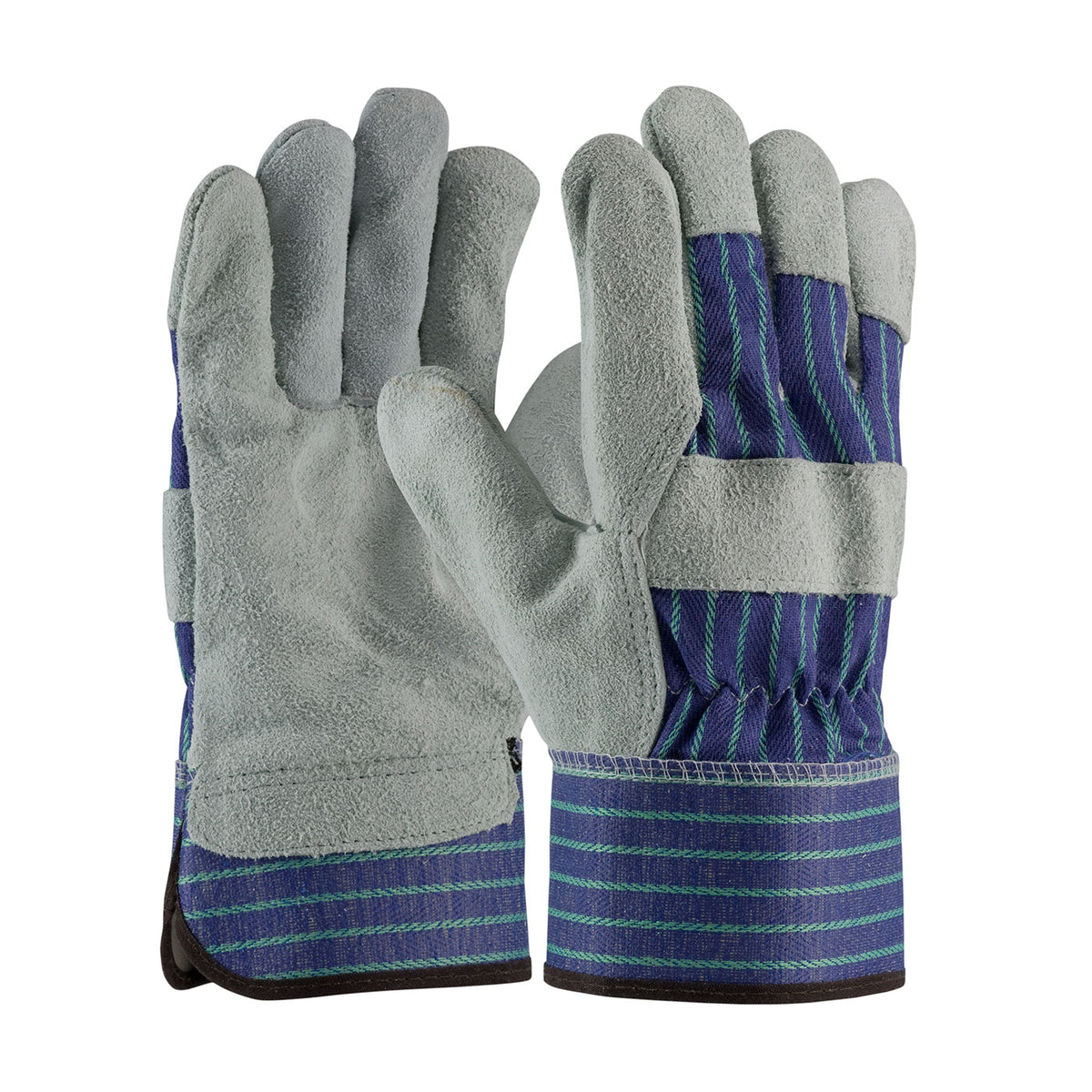 PIP Superior Grade Split Cowhide Leather Palm Glove with Fabric Back - Rubberized Safety Cuff