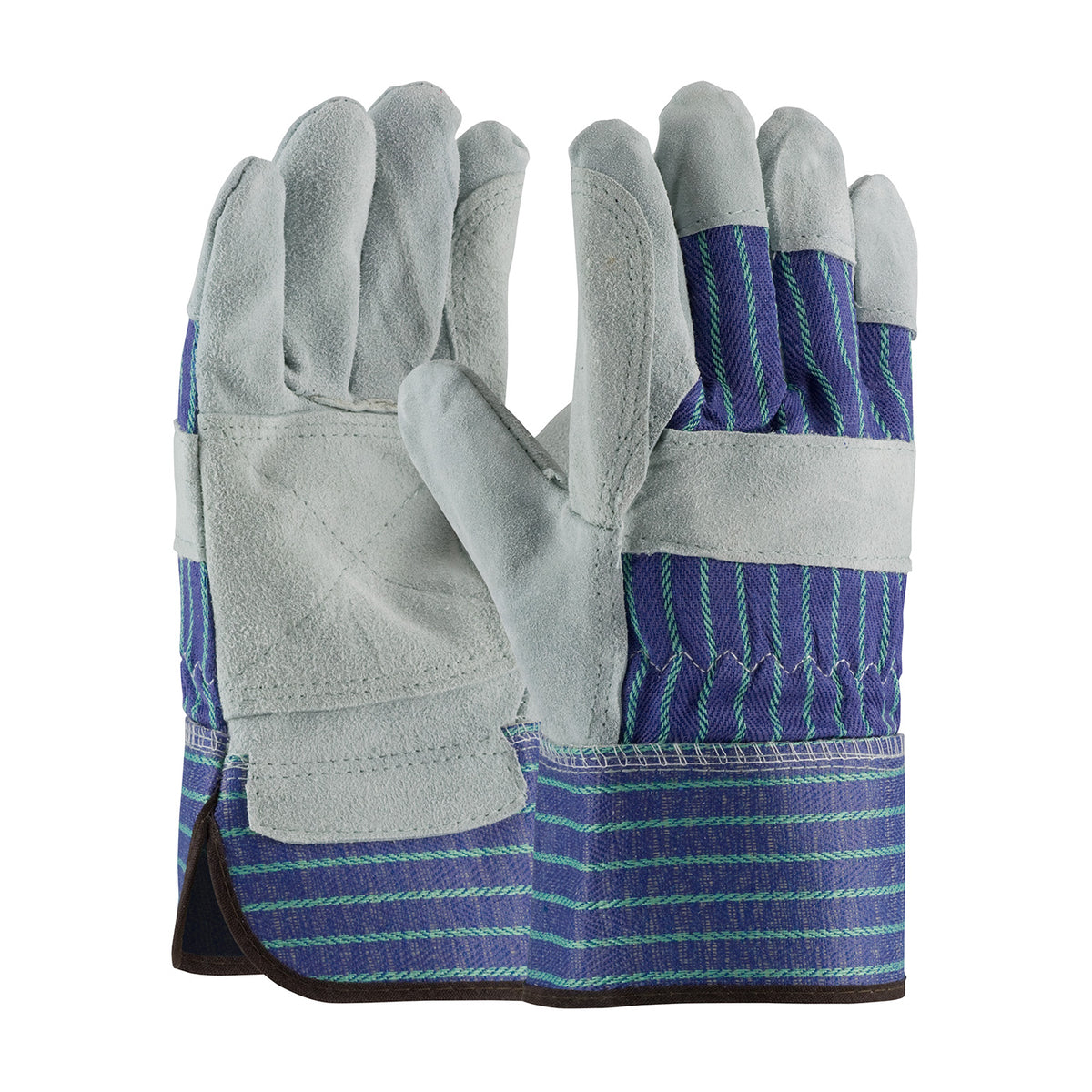 PIP Superior Grade Split Cowhide Leather Double Palm Glove with Fabric Back - Rubberized Safety Cuff