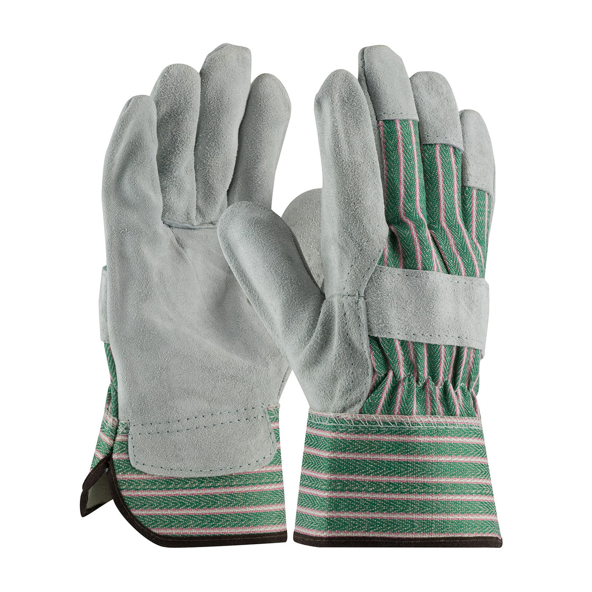 PIP Regular Grade Split Cowhide Leather Palm Glove with Fabric Back - Rubberized Safety Cuff