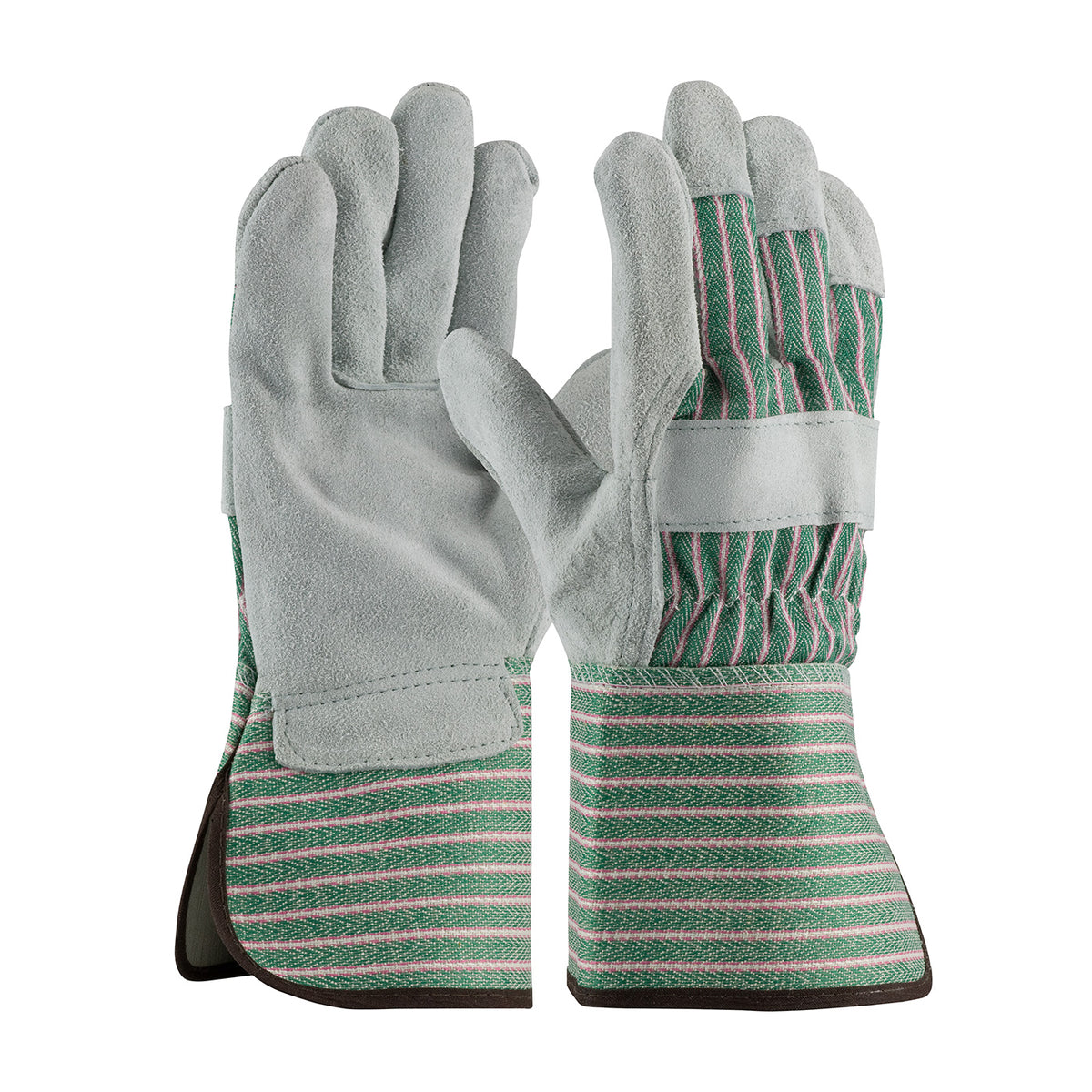 PIP Regular Grade Split Cowhide Leather Palm Glove with Fabric Back - Rubberized Gauntlet Cuff