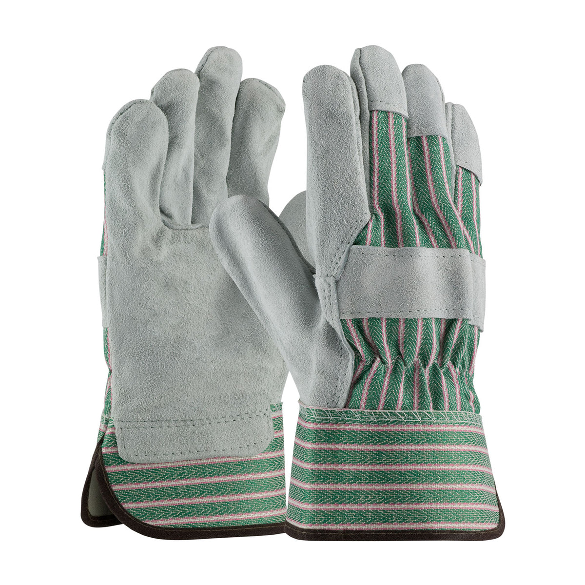 PIP Economy Grade Split Cowhide Leather Palm Glove with Fabric Back - Rubberized Safety Cuff