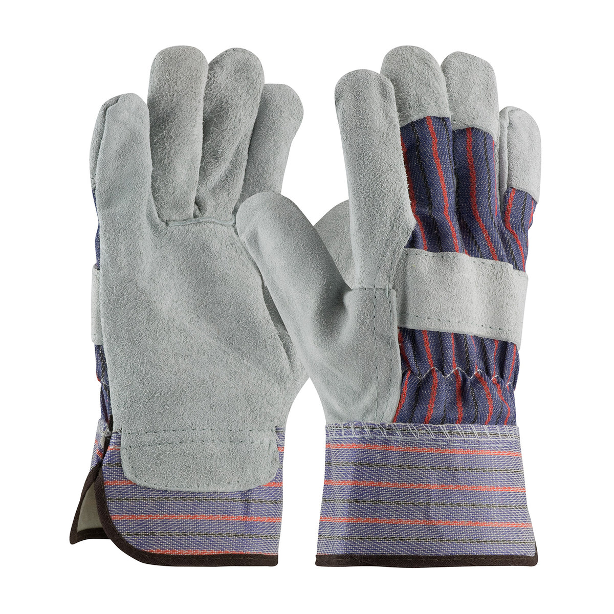 PIP Economy Split Cowhide Leather Palm Glove with Fabric Back and Red Fleece Lining - Rubberized Safety Cuff