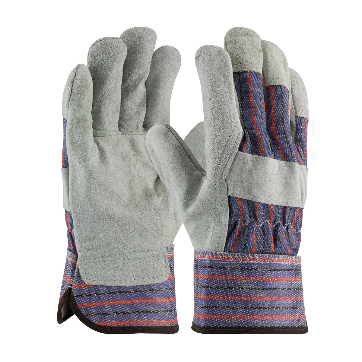 PIP Industry Grade Split Cowhide Leather Palm Glove with Fabric Back - Rubberized Safety Cuff