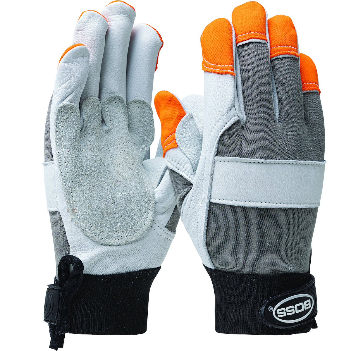 Boss Goatskin Leather Palm Glove with Split Cowhide Palm Patch and FR Nomex® Back - Orange FR Fingertips