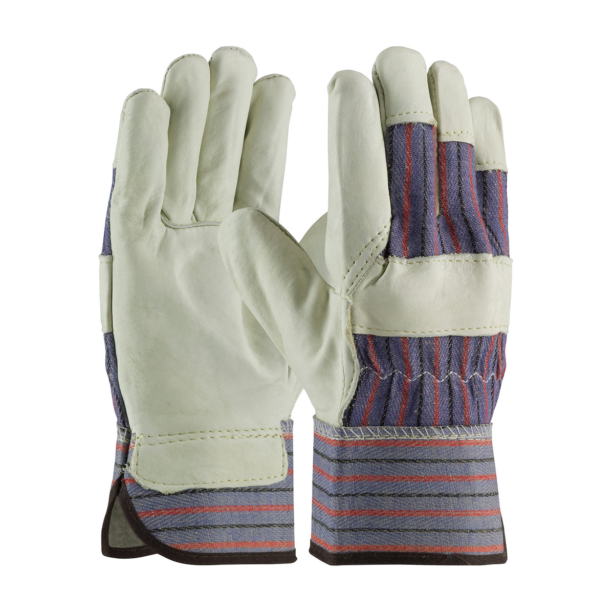 PIP Regular Grade Top Grain Cowhide Leather Palm Glove with Fabric Back - Rubberized Safety Cuff