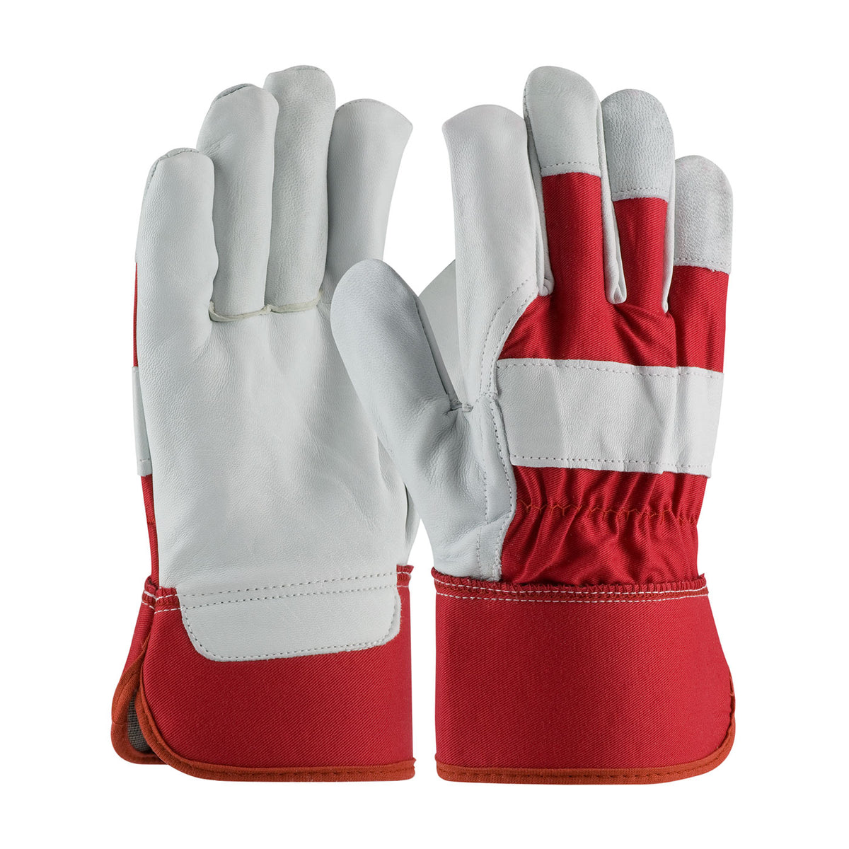 PIP Premium Top Grain Goatskin Leather Palm Glove with Canvas Back - Rubberized Safety Cuff – L
