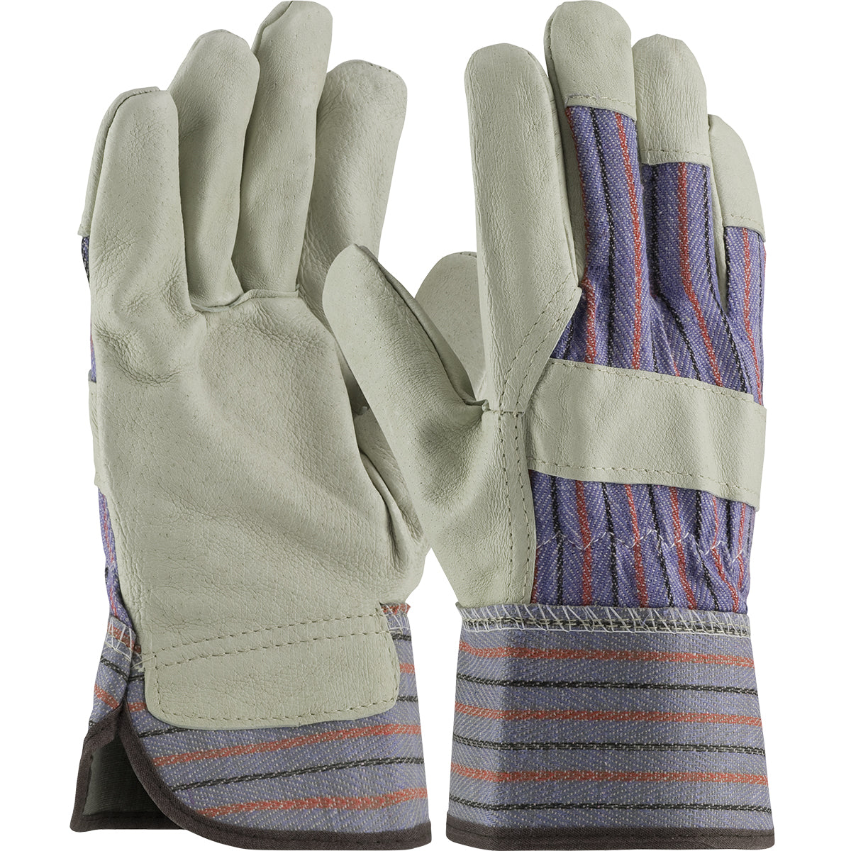 PIP Top Grain Pigskin Leather Palm Glove with Fabric Back - Rubberized Safety Cuff