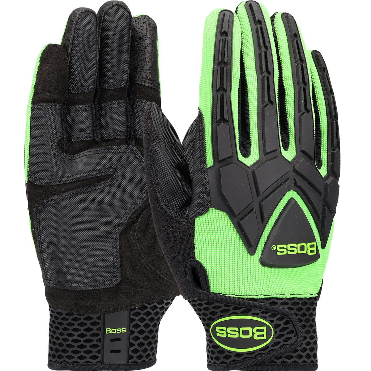 Boss ToughX™ Suede Palm with Hi-Vis Green Fabric Back and TPR Impact Protection - Touchscreen