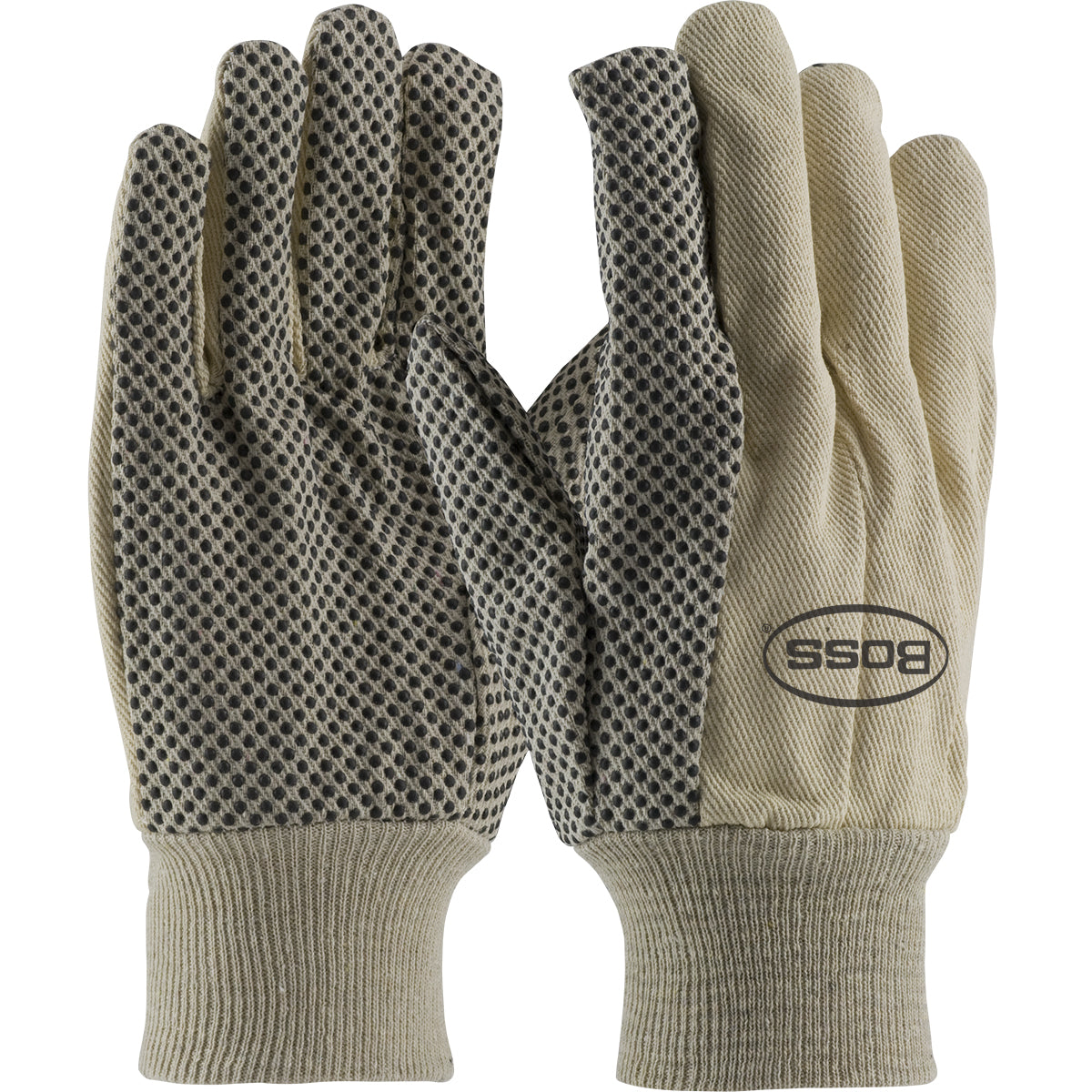 Boss Premium Grade 100% Cotton Canvas Glove with PVC Dotted Grip on Palm, Thumb and Index Finger - 10 oz. – MENS