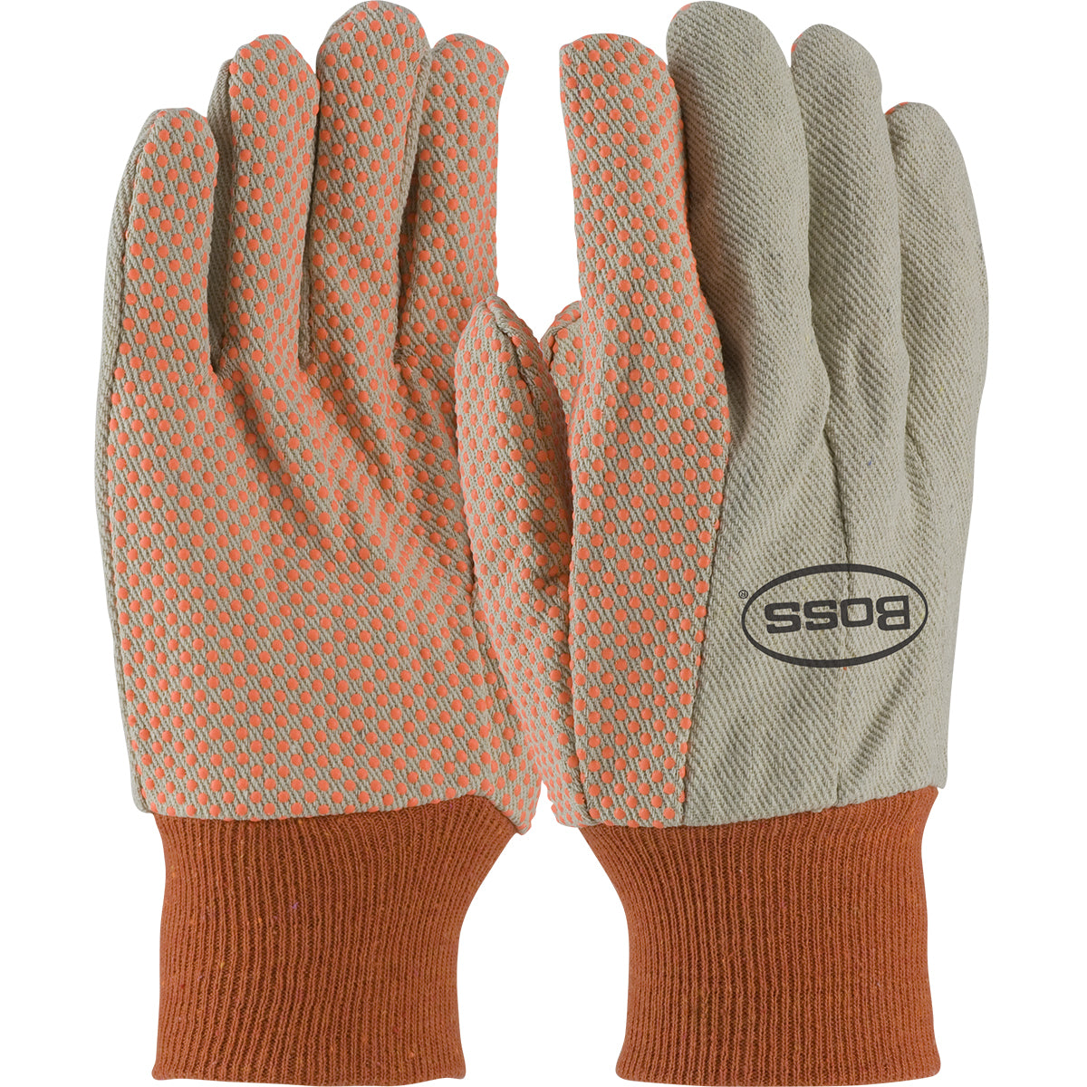 Boss Premium Grade Cotton/Poly Canvas Glove with PVC Dotted Grip on Palm, Thumb and Index Finger - 10 oz. – MENS