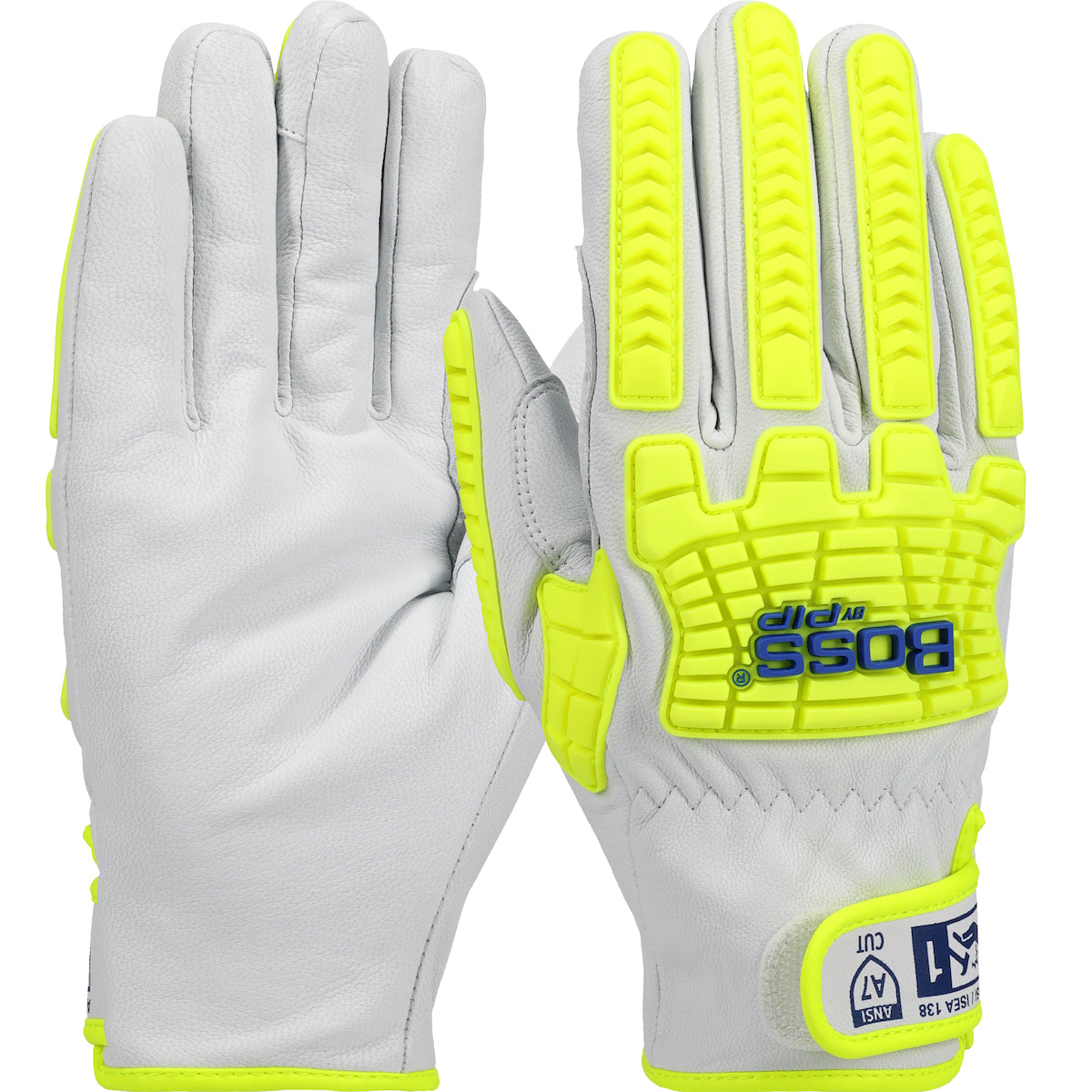 Boss Top Grain Goatskin Leather Drivers Glove with Kevlar® Blend Lining and Hi-Vis Impact Protection