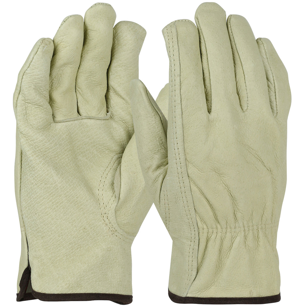 Economy Top Grain Pigskin Leather Drivers Glove with Red Fleece Lining - Keystone Thumb