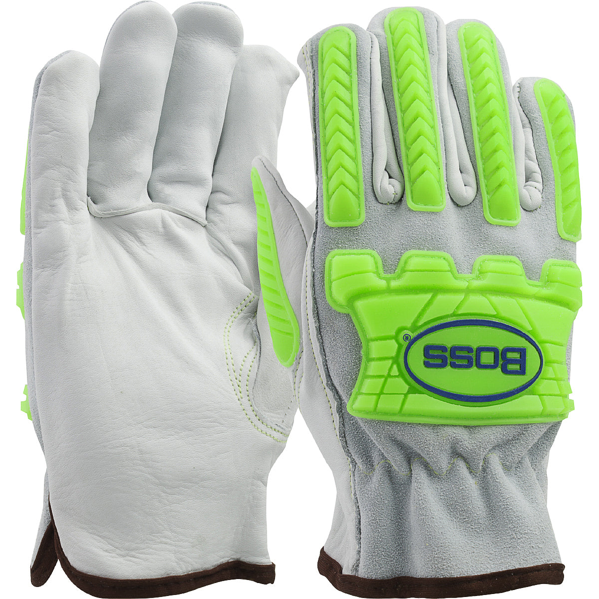 Boss Top Grain Leather Drivers Glove with Split Cowhide Back, Kevlar® Stitching and Hi-Vis Impact TPR - Cotton Liner