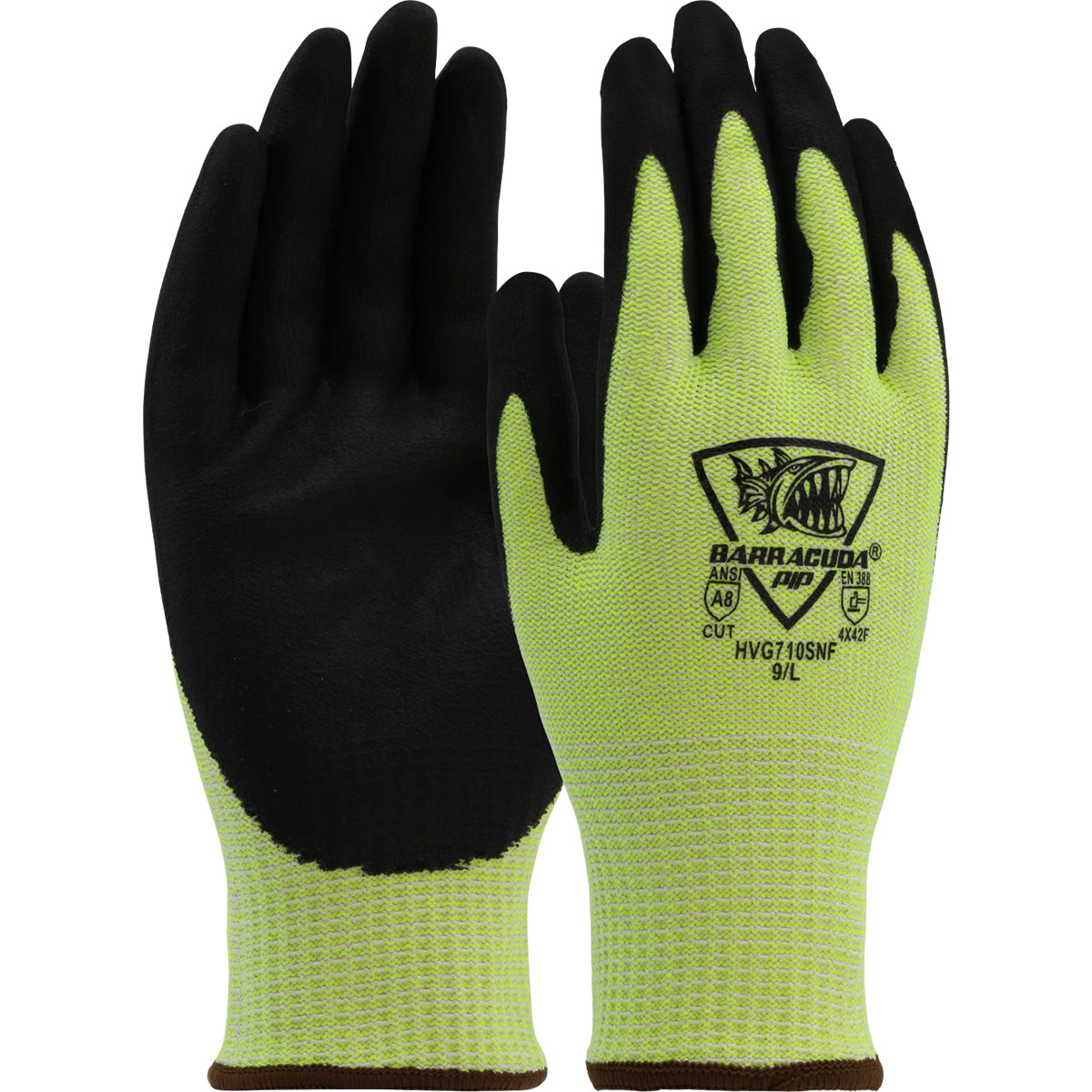 PIP Hi-Vis Seamless Knit A8 PolyKor® Blended Glove with Foam Nitrile Coated Grip on Palm &amp; Fingers