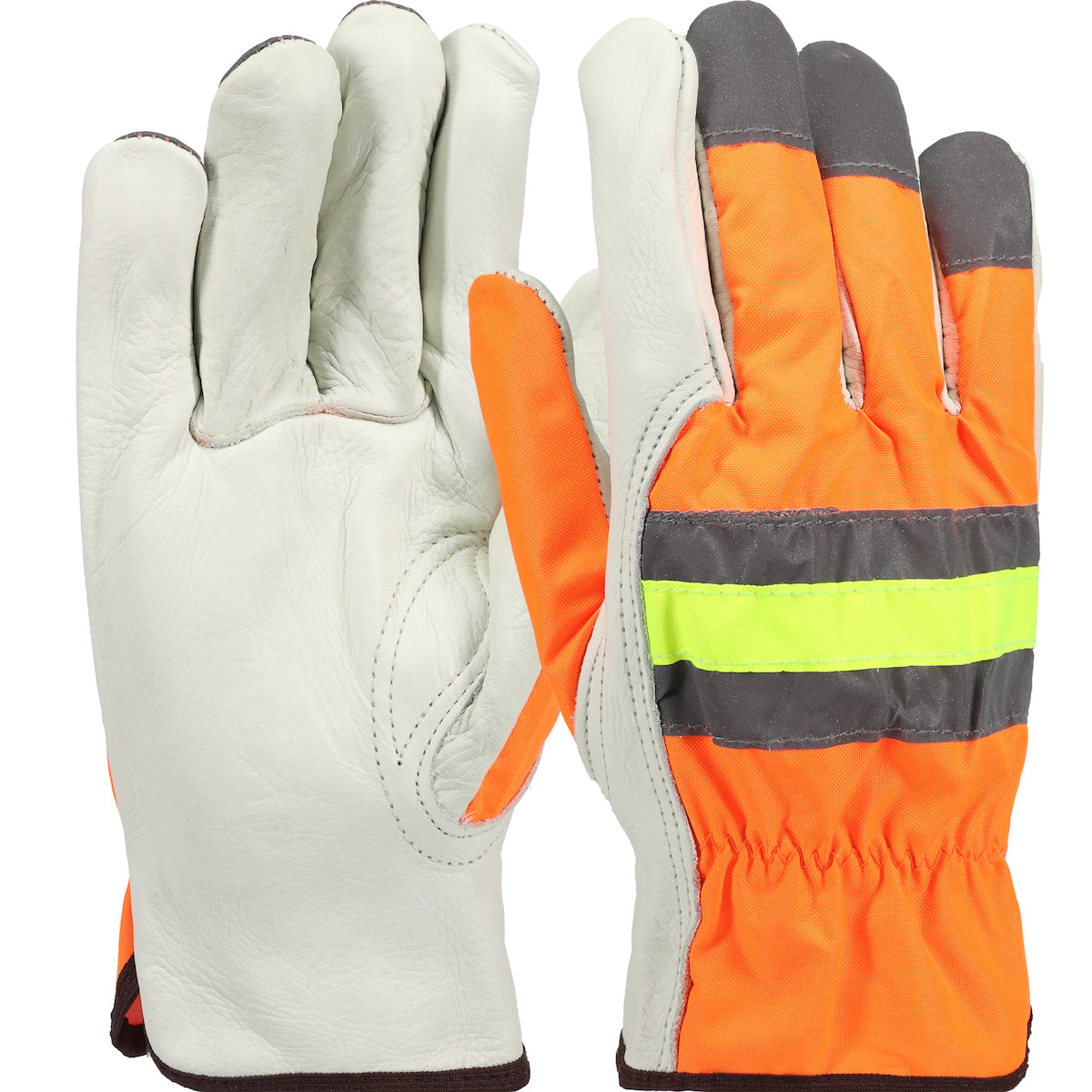 PIP Premium Grade Top Grain Cowhide Leather Drivers Glove with Hi-Vis Fabric Back and 3M™ Scotchlite™ Reflective Material