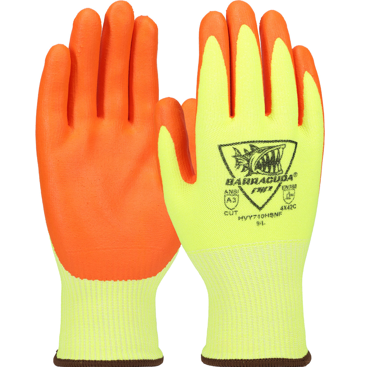 PIP Hi-Vis Seamless Knit A3 Polykor Blended Glove with Foam Nitrile Coated Grip on Palm & Fingers
