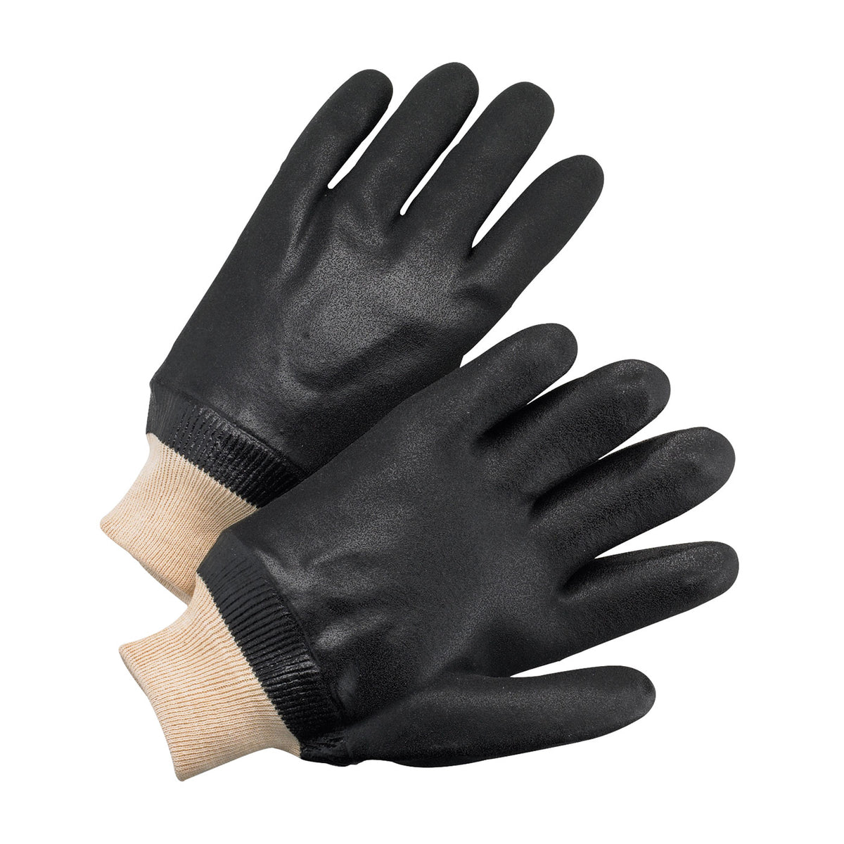 PIP PVC Dipped Glove with Jersey Liner and Rough Sandy Finish - Knit Wrist – L