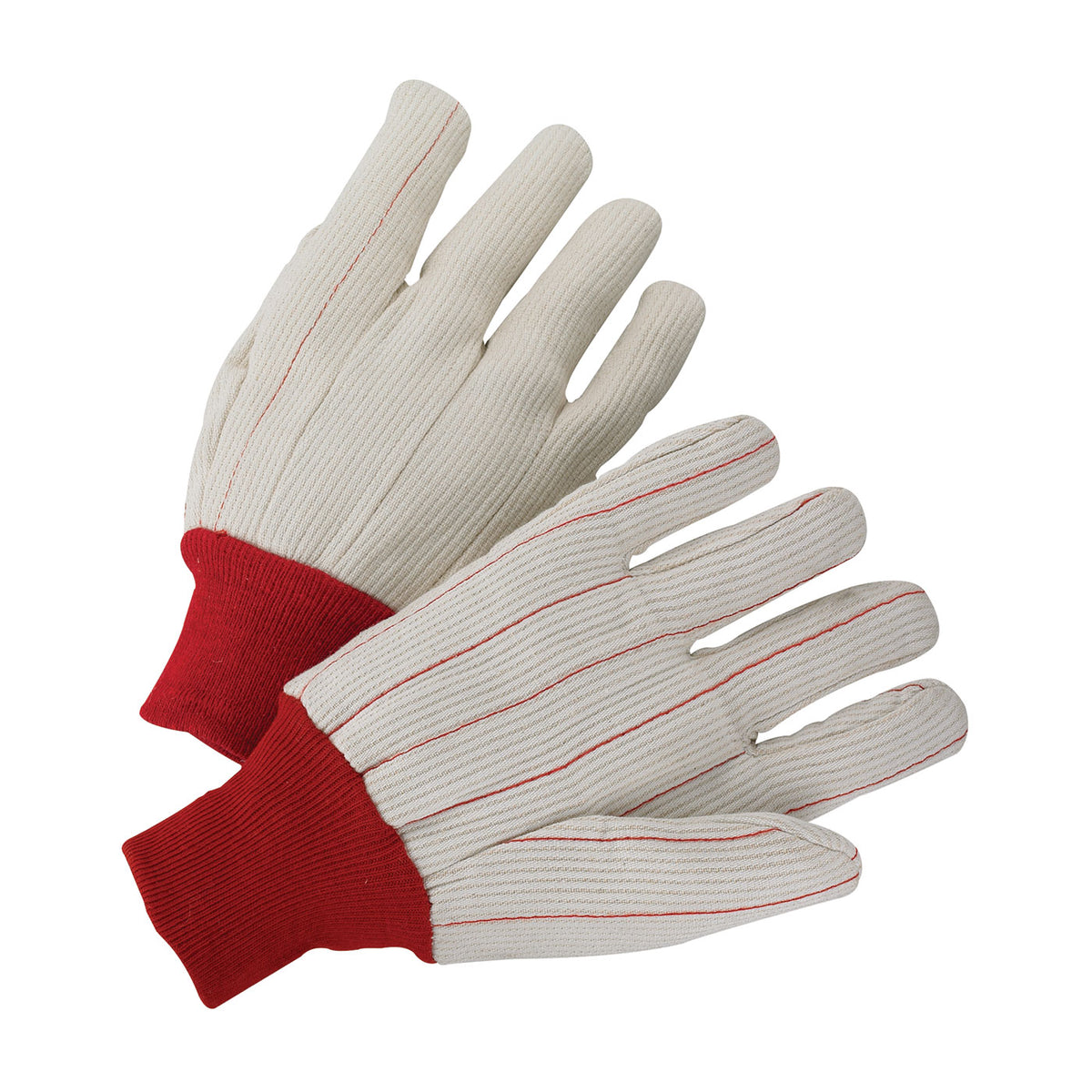 PIP Polyester/Cotton Corded Double Palm Glove with Nap-In Finish - Red Knit Wrist – L