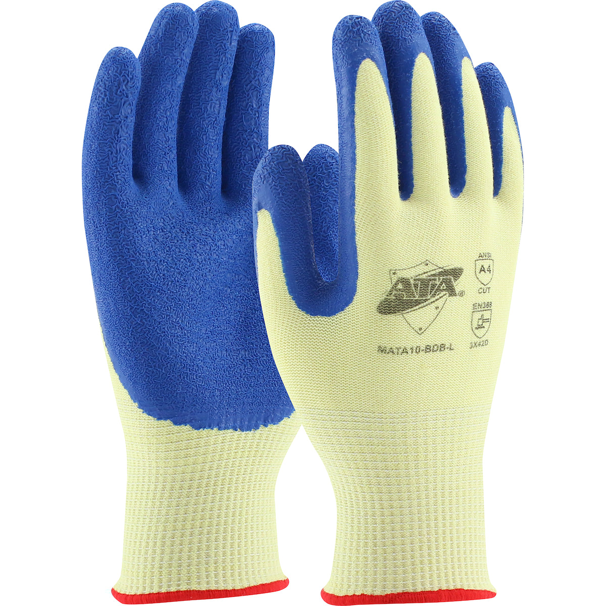 PIP Seamless Knit A4 PolyKor®/Aramid Blended Glove with Blue Latex Coated Crinkle Grip on Palm &amp; Fingers