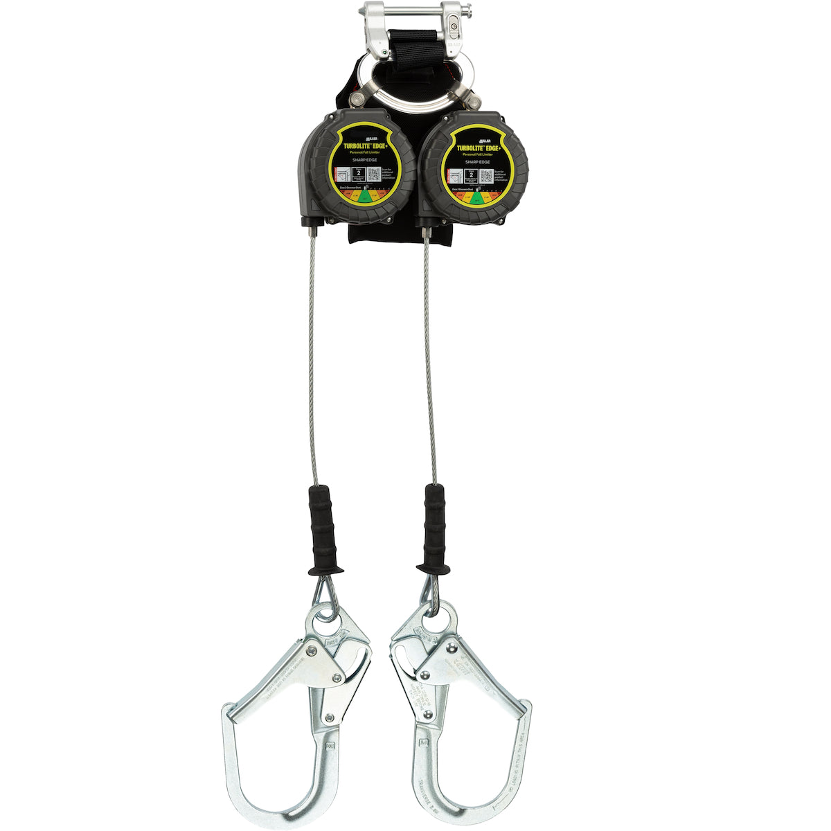 Miller Twin Cable Edge Personal Fall Limiter with Aluminum Harness One Pin Connector and Steel Locking Rebar Hook
