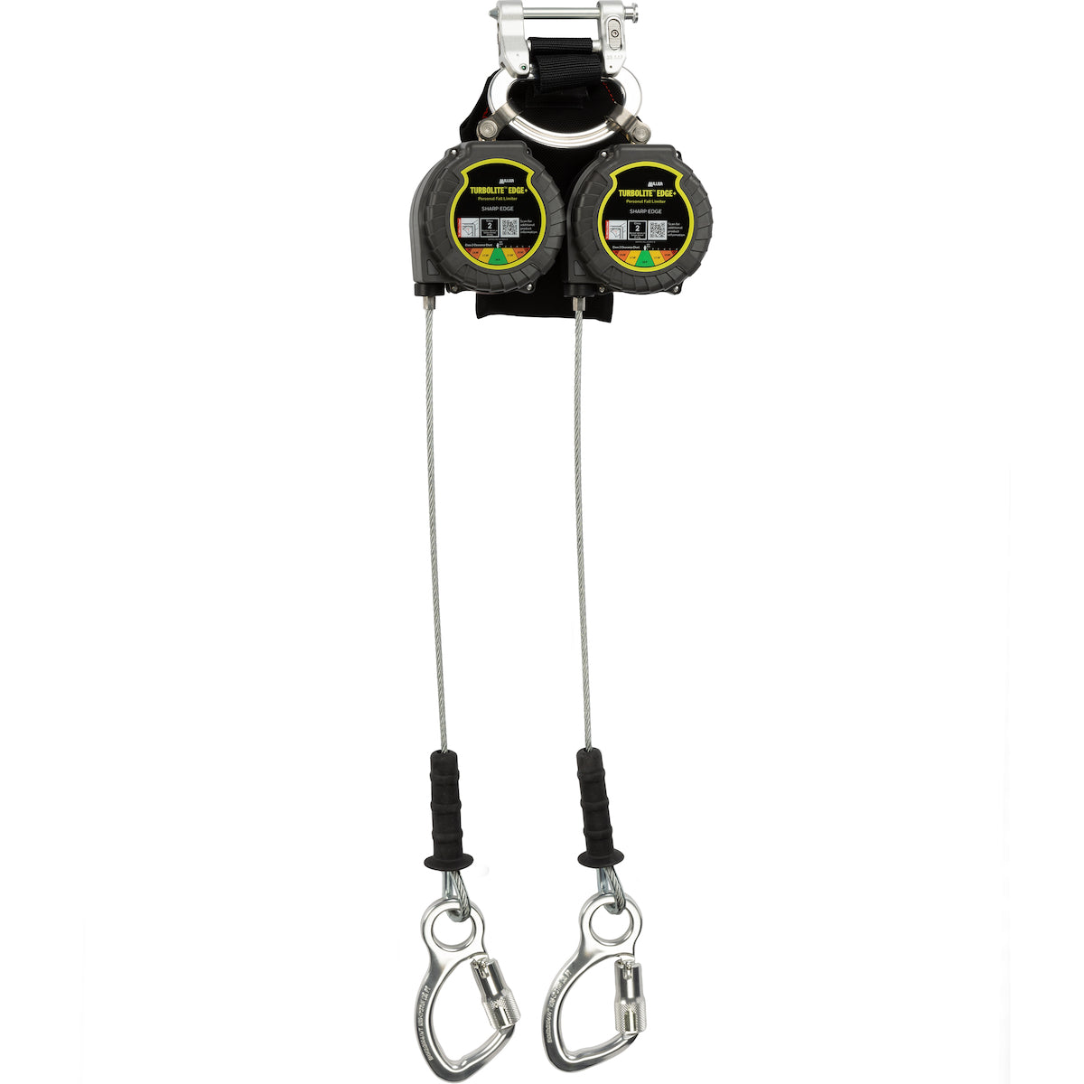 Miller Twin Cable Edge Personal Fall Limiter with Aluminum Harness One Pin Connector and Aluminum Captive Eye Carabiner