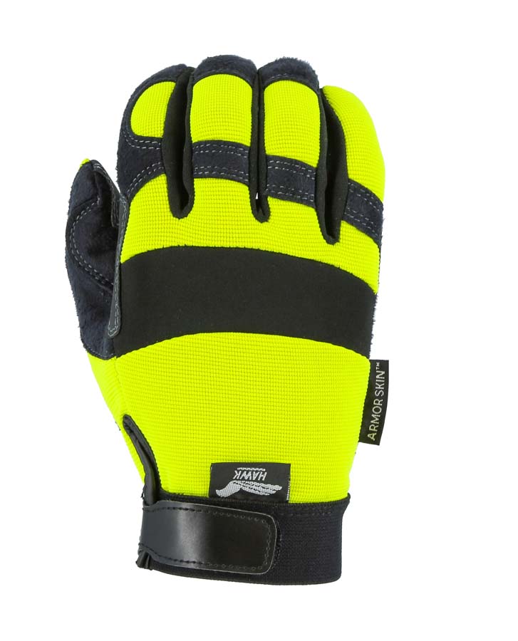 Armor Skin Mechanics Glove with PVC Double Palm and Hi Vis Yellow Knit Back