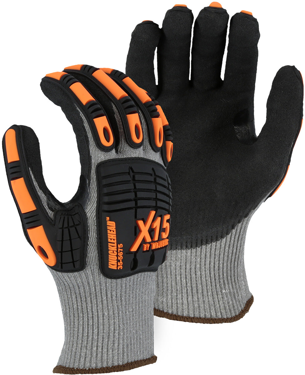 X-15 Korplex Glove with Sandy Nitrile Palm, Impact TPR, 13g, ANSI A6