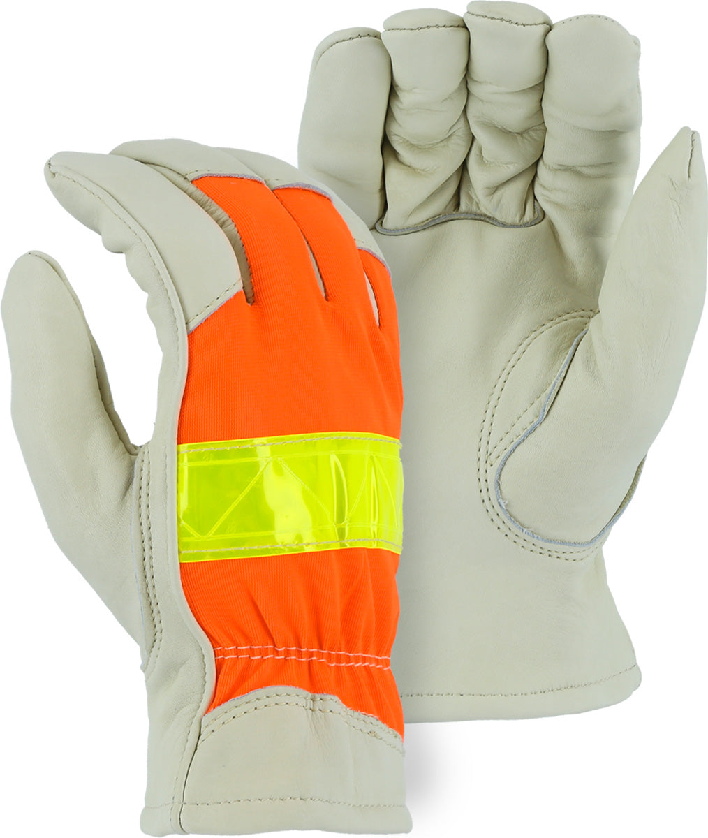 Thinsulate Winter Lined Cowhide Drivers Glove w/Hi Vis Back