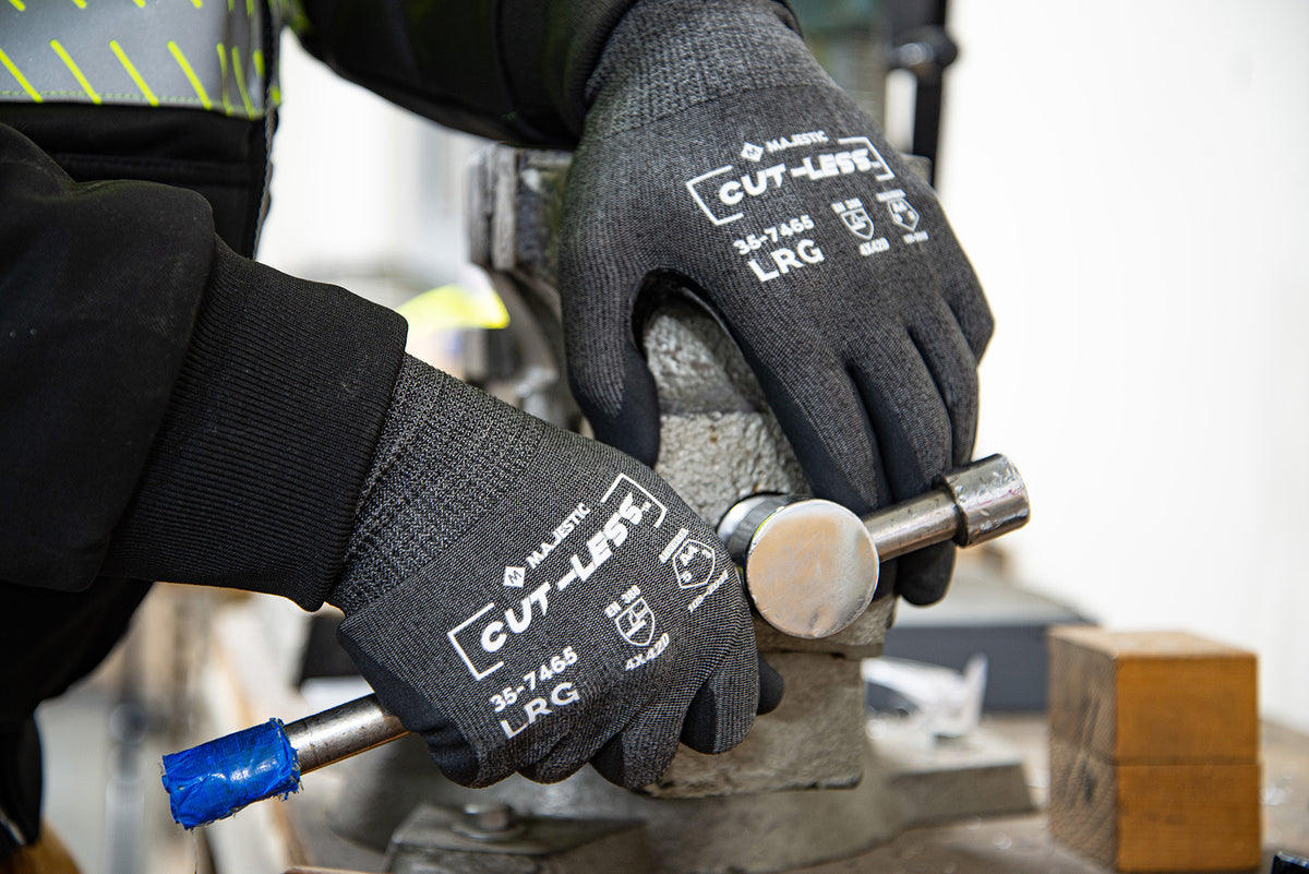 Cut-Less Korplex Glove with Foam Nitrile Palm, 18g, ANSI A4