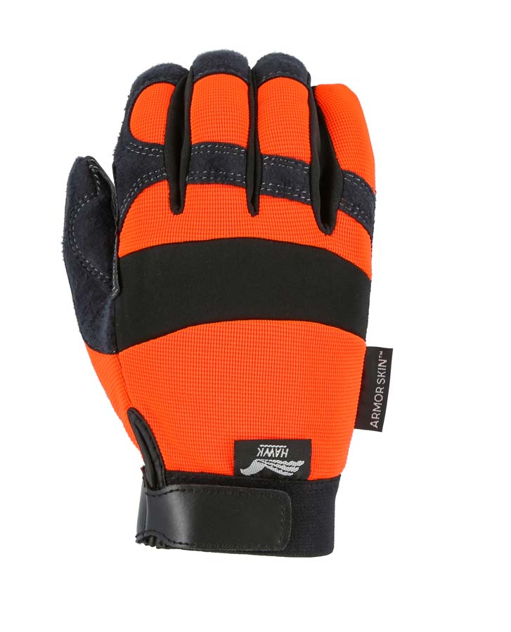 Armor Skin Mechanics Glove with PVC Double Palm and Hi Vis Orange Knit Back