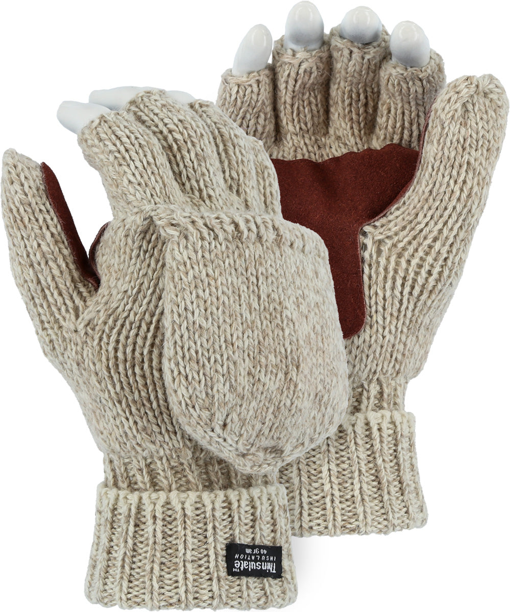 Thinsulate Winter Lined Fingerless Leather Palm Ragwool Glove with Hood