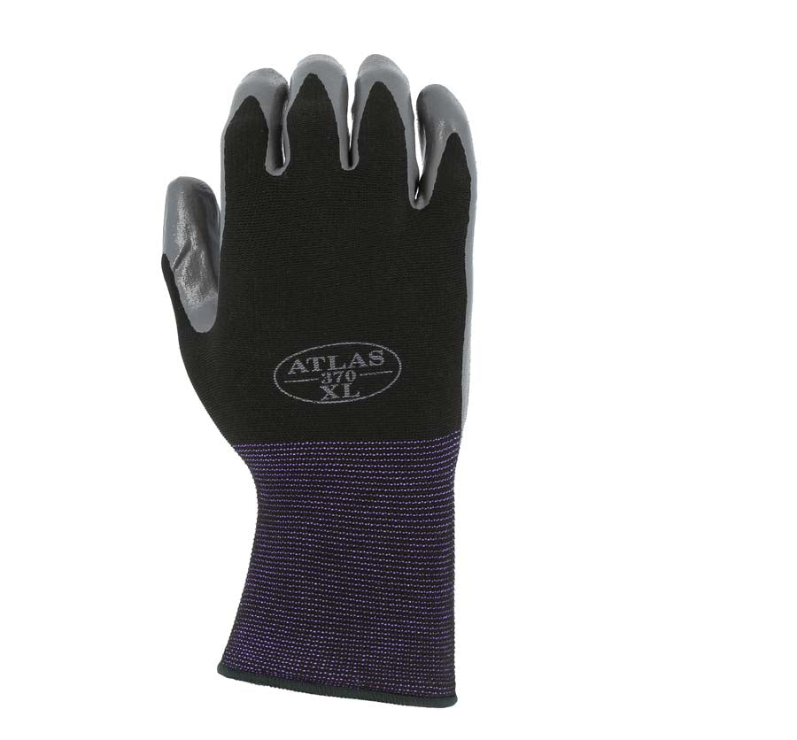 Atlas Black Nitrile Palm Dipped Glove on White Nylon Liner