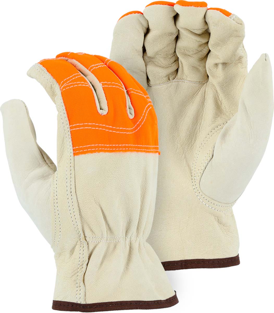 Goatskin Drivers Glove with High Vis Orange Cloth Fingers