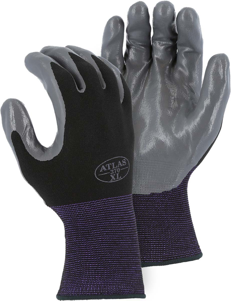 Atlas Black Nitrile Palm Dipped Glove on White Nylon Liner