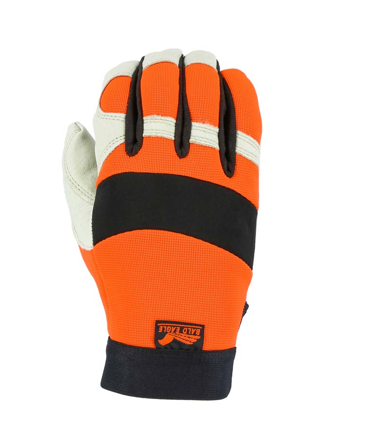 Bald Eagle Mechanics Glove with Pigskin Palm and High Vis Stretch Knit Back