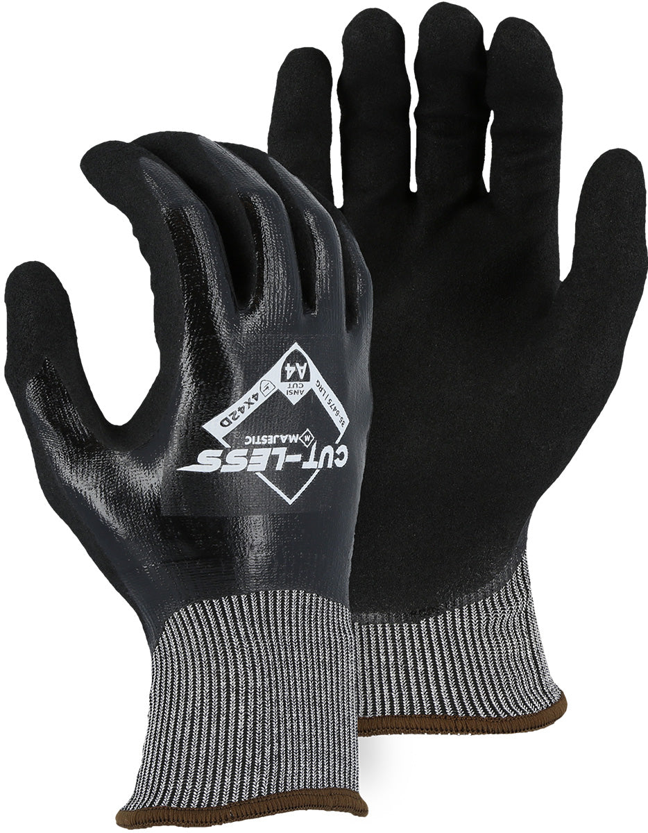 Cut-Less Korplex Glove with Full Dip Flat Nitrile and Sandy Foam Nitrile Palm, 18g, ANSI A4