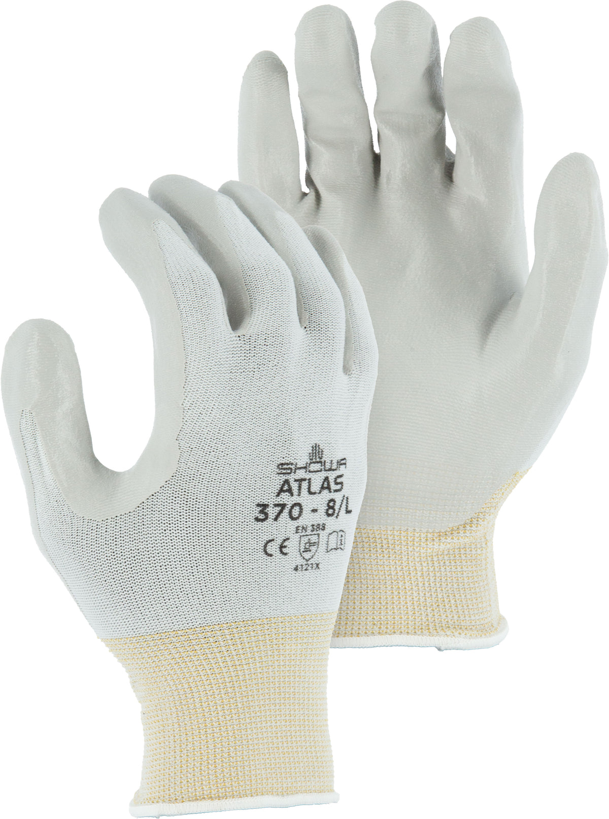 Atlas Gray Nitrile Palm Dipped Glove on White Nylon Liner