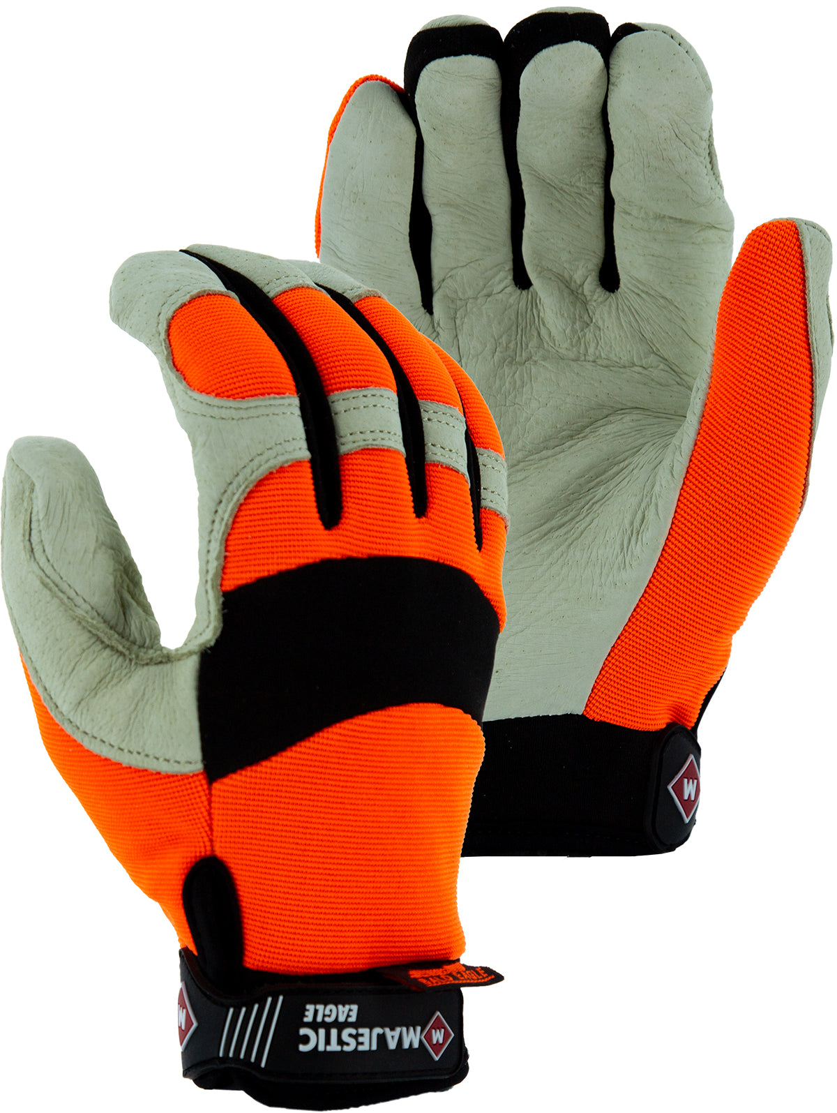 Bald Eagle Mechanics Glove with Pigskin Palm and High Vis Stretch Knit Back