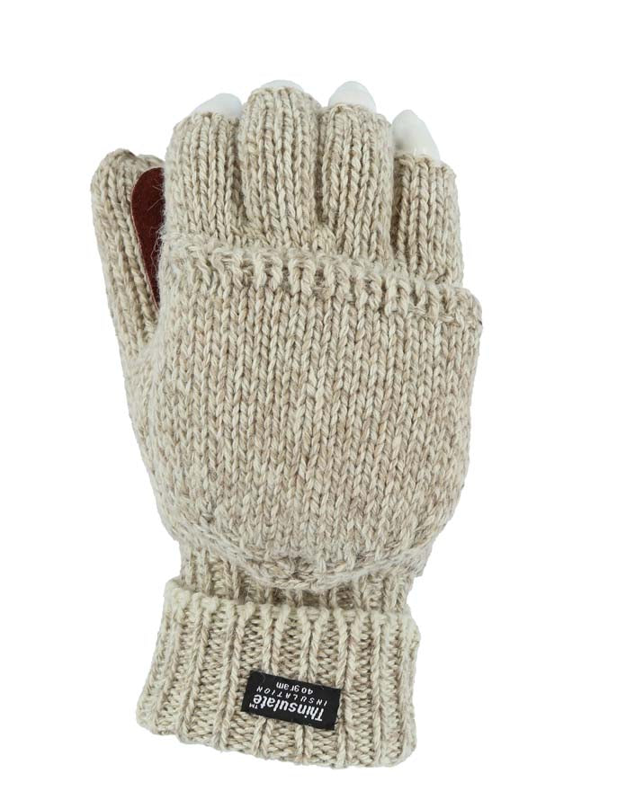 Thinsulate Winter Lined Fingerless Leather Palm Ragwool Glove with Hood