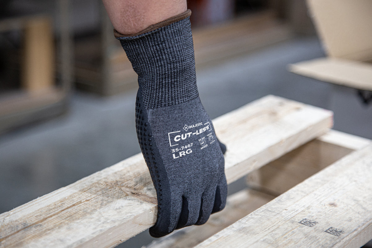 Cut-Less Korplex Glove with Nitrile Dotted Palm, ANSI A4