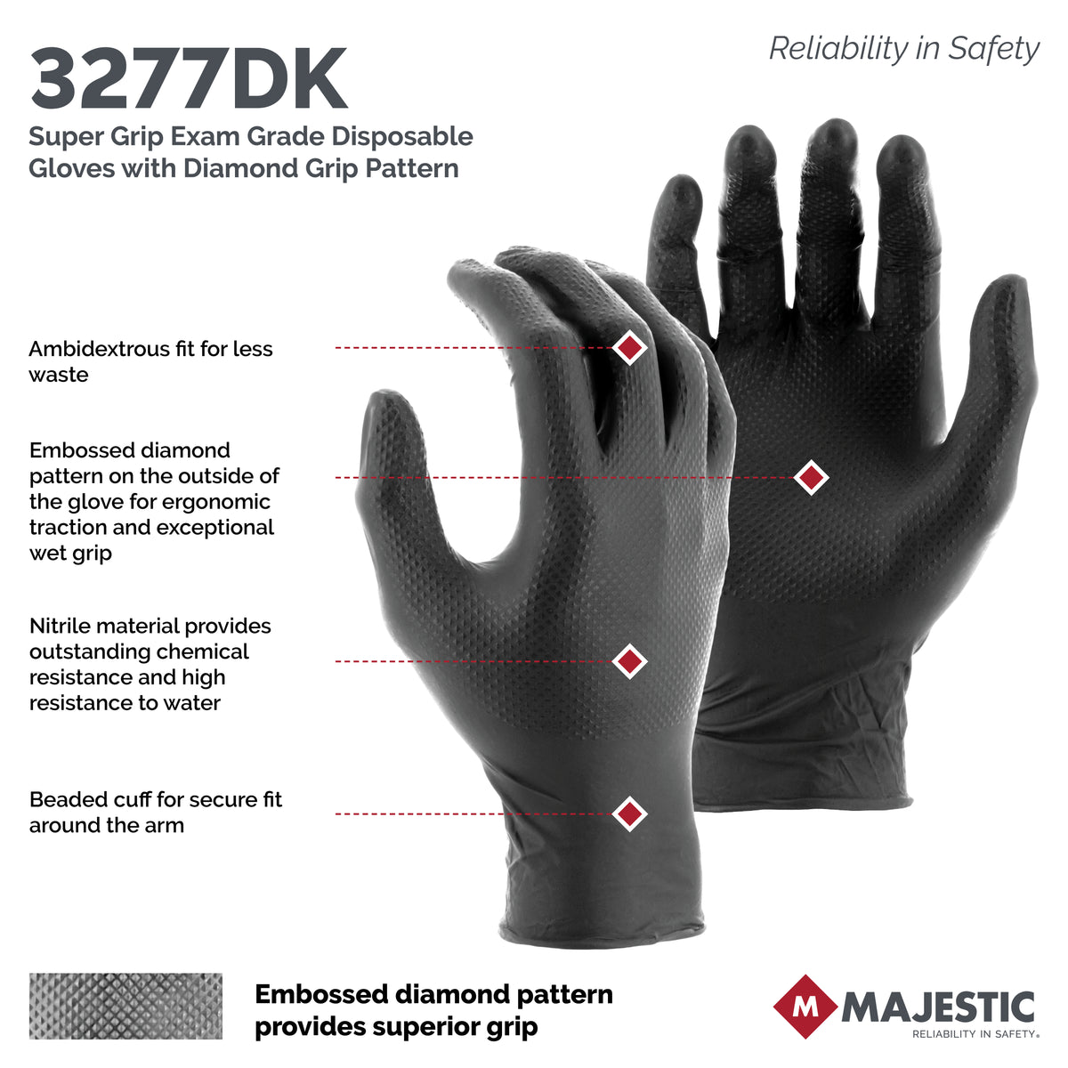 Super Grip Exam Grade Disposable Gloves with Diamond Grip Pattern
