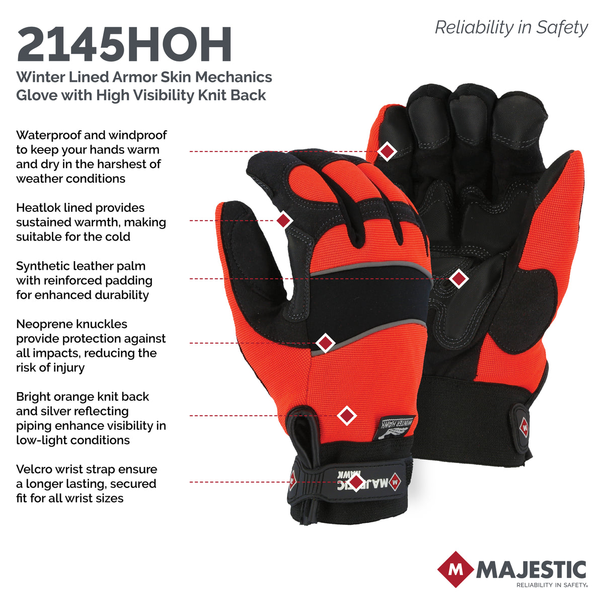 Winter Lined Armor Skin Mechanics Glove with High Visibility Knit Back
