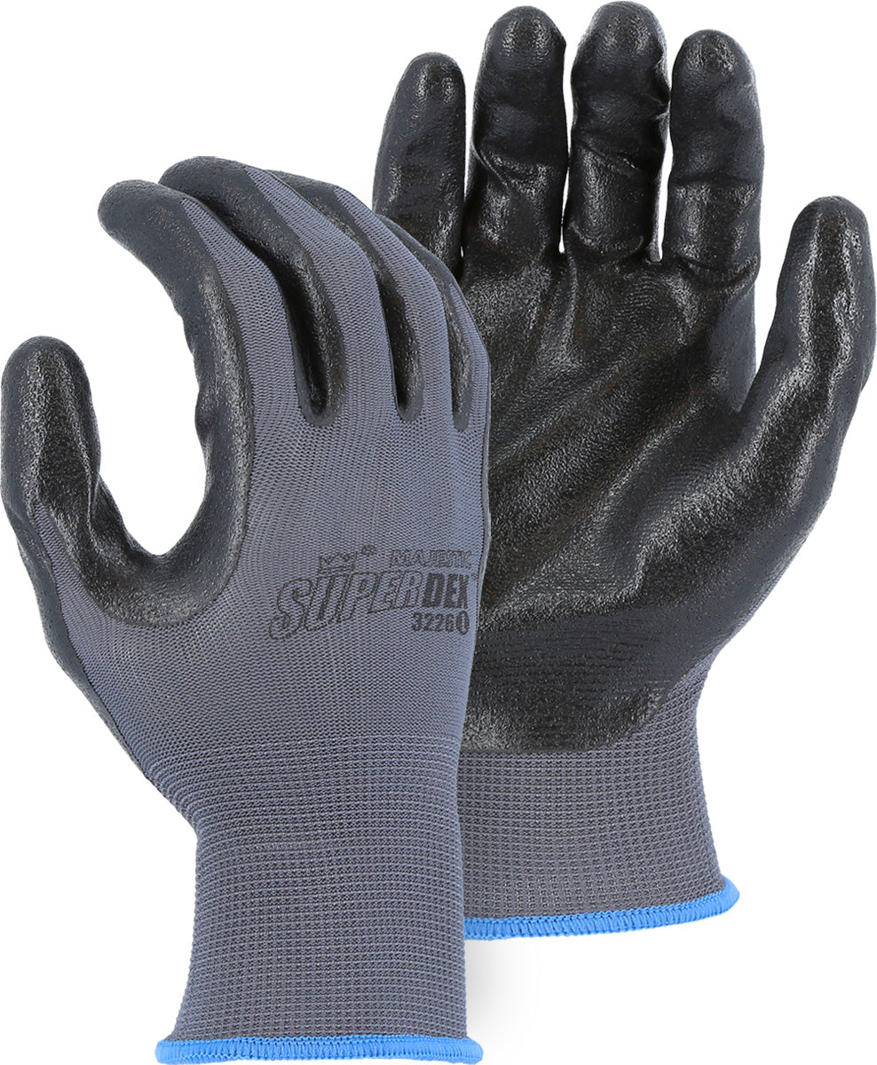 Foam Nitrile Palm Dipped Glove with two layer coating on Nylon Liner