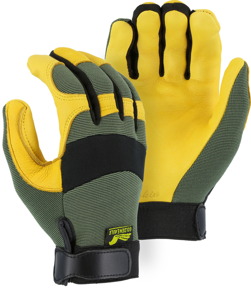 Grain Deerskin Mechanics Glove with Green Back