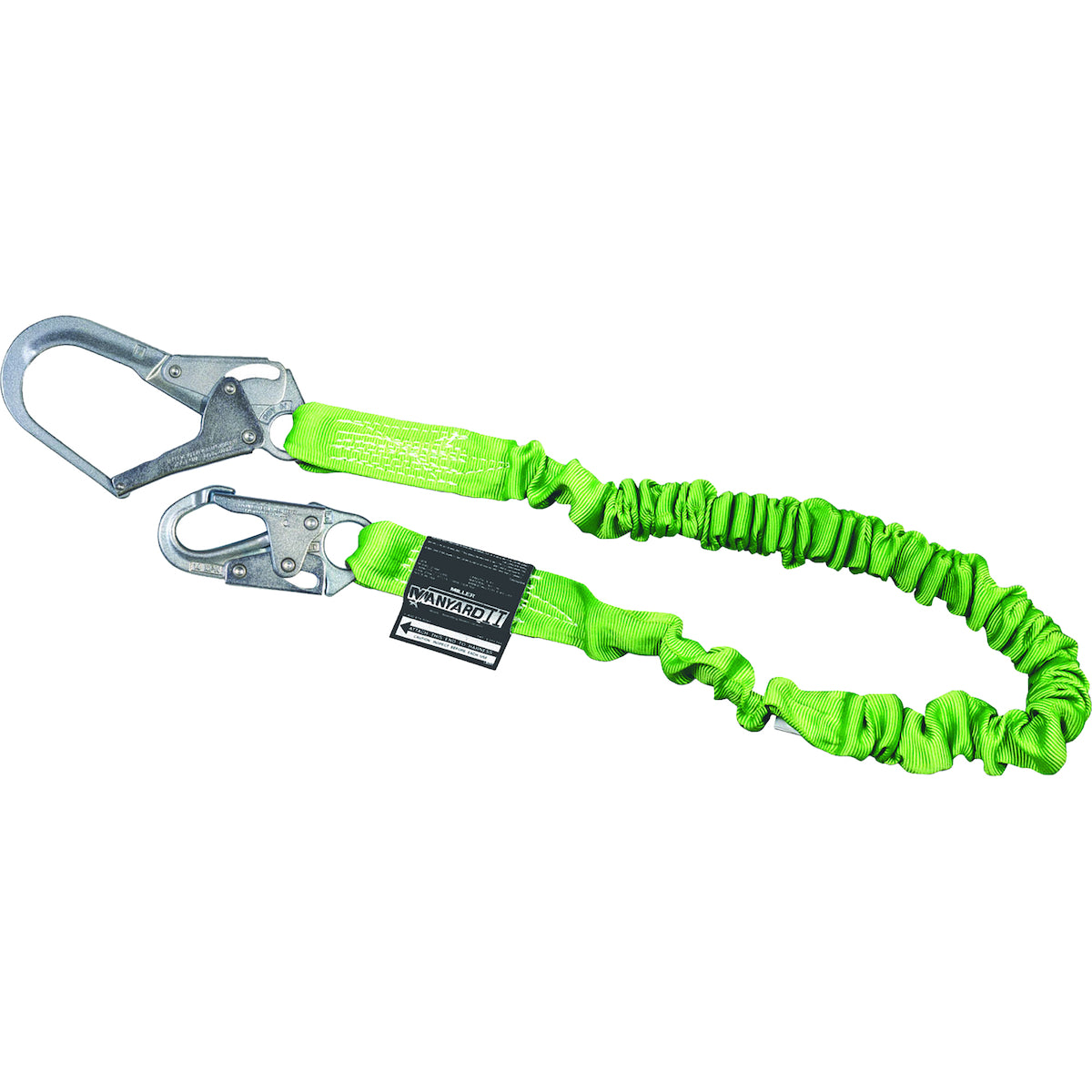 Miller Single Leg Stretchable Shock-Absorbing Lanyard with Steel Locking Snap Hook and Steel Locking Rebar Hook – 4'