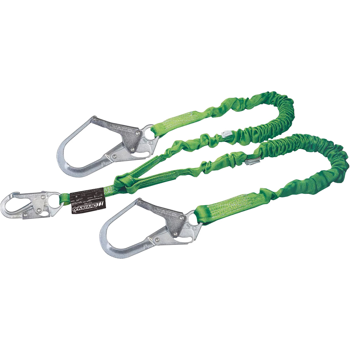 Miller Double Leg Stretchable Shock-Absorbing Lanyard with Locking Snap Hook and Two Locking Rebar Hooks – 6'
